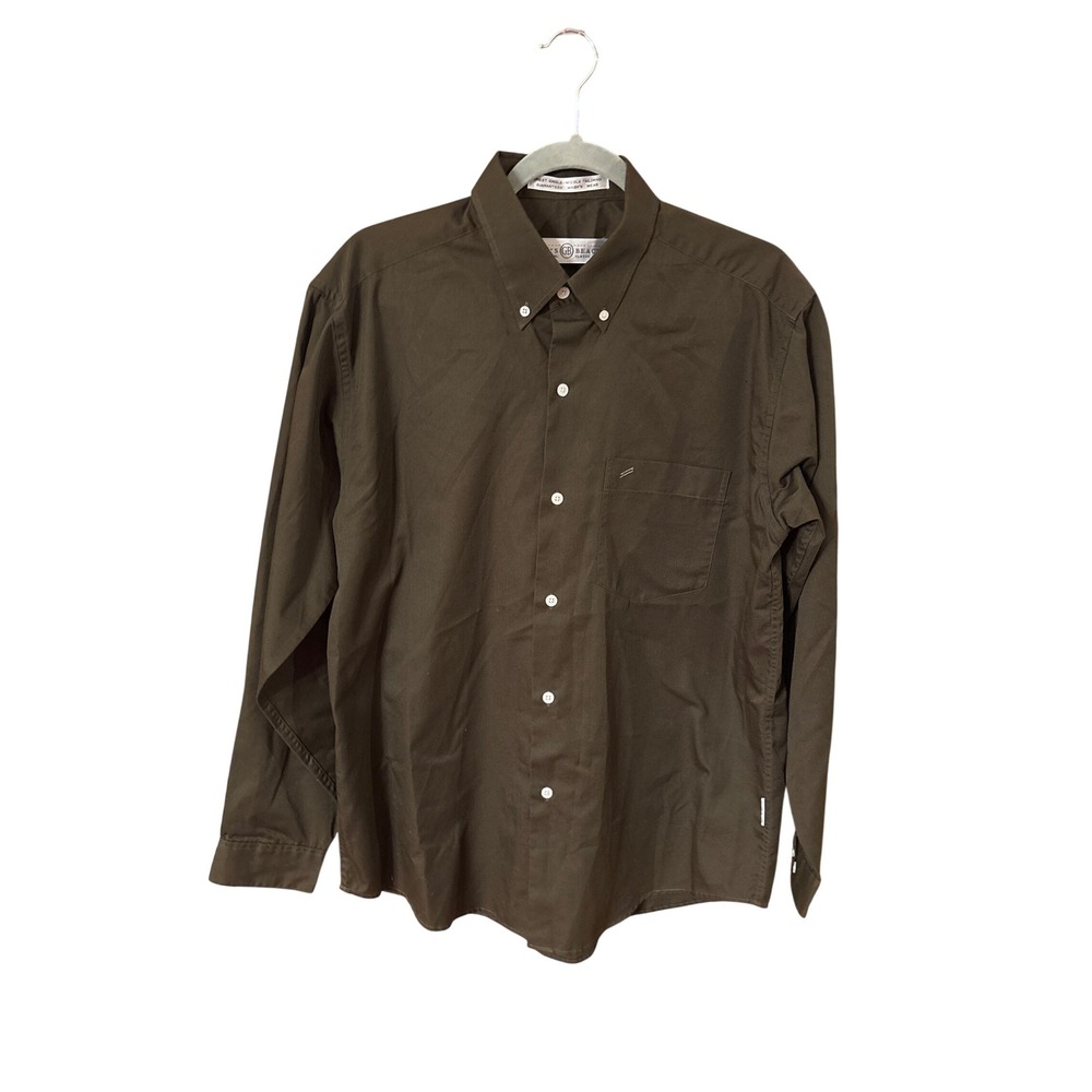Guys Beach Original Classic Button Down Shirt Mens Large Olive Green Long Sleeve